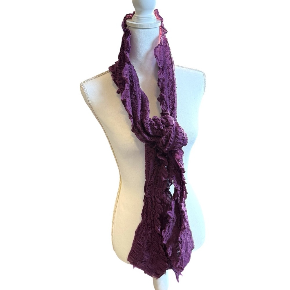 Purple Ruffle Textured Scarf Lightweight 70” x 8”